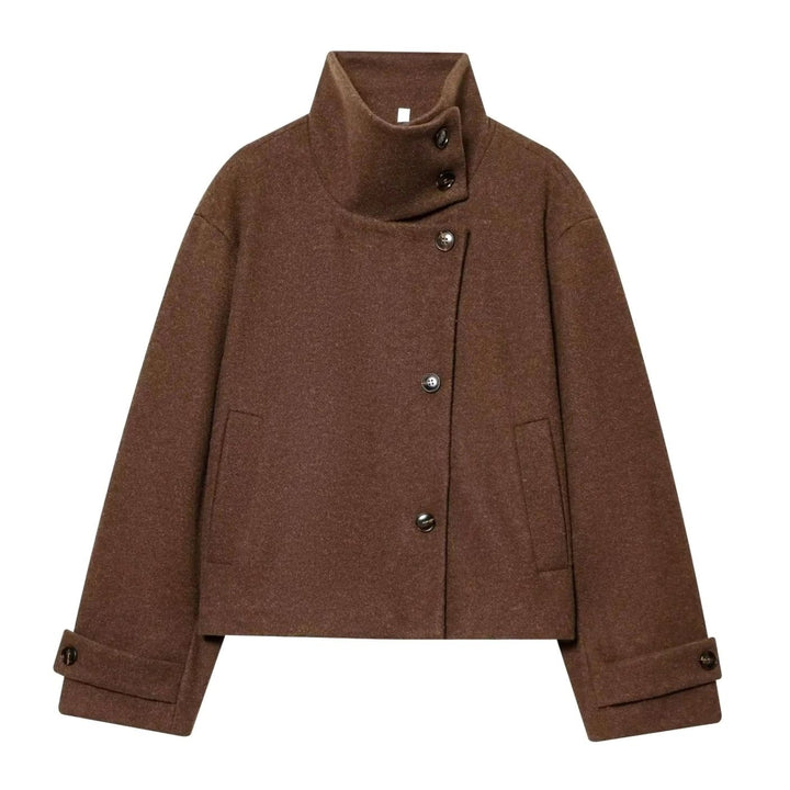 Women's High-Neck Stand Collar Wool Blend Cropped Coat
