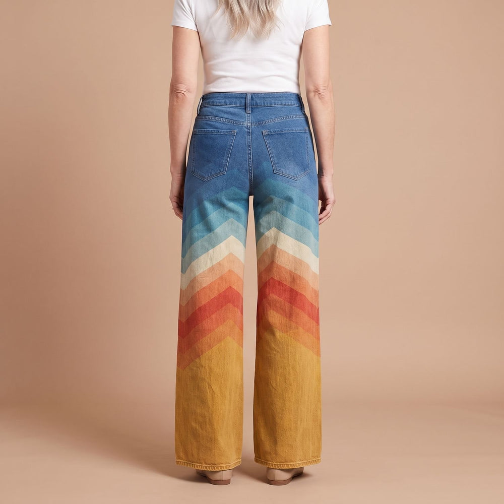 Women's High-Rise Chevron Print Patterned Wide Leg Pants