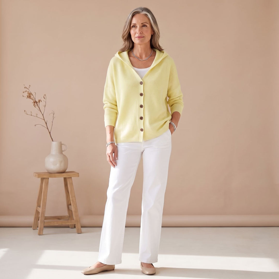 Women's Hooded Button-Front Knit Cardigan - Yellow