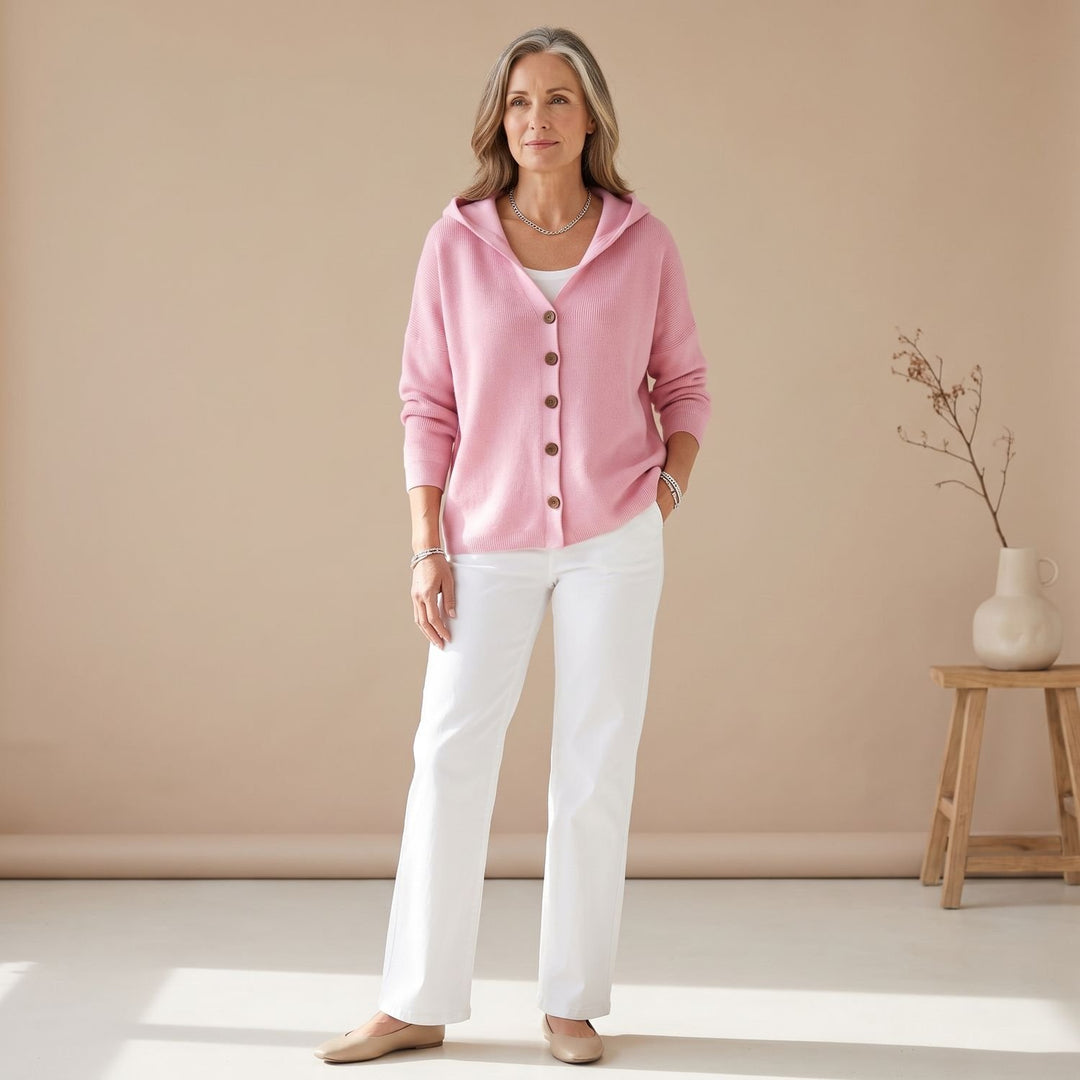 Women's Hooded Button-Front Knit Cardigan - Pink