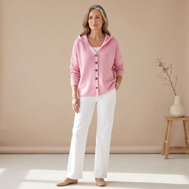 Women's Hooded Button-Front Knit Cardigan - Pink