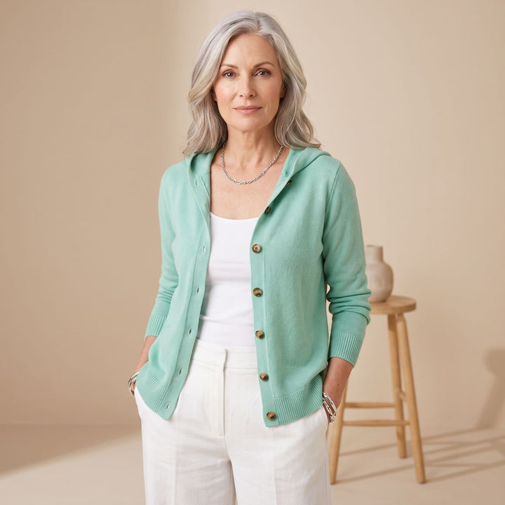 Women's Hooded Button-Front Knit Cardigan - Green
