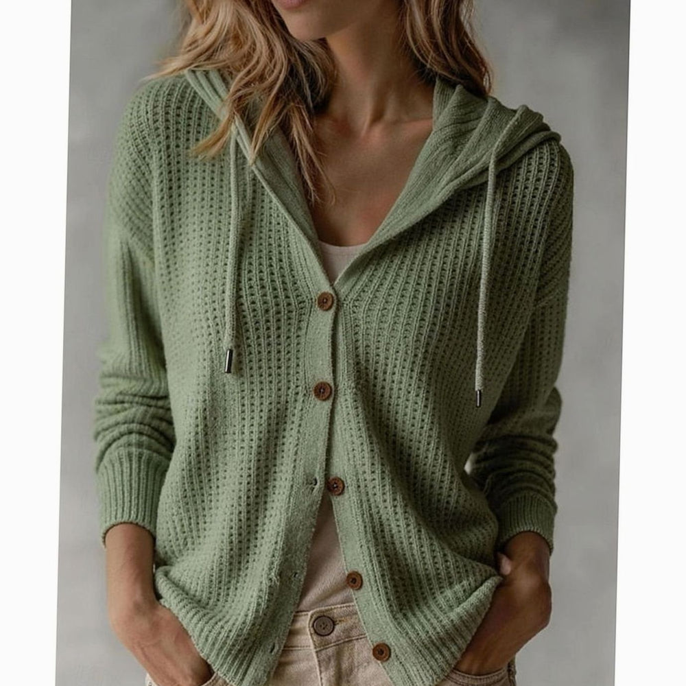 Women's Hooded Button-Front Ribbed Knit Cardigan - Green