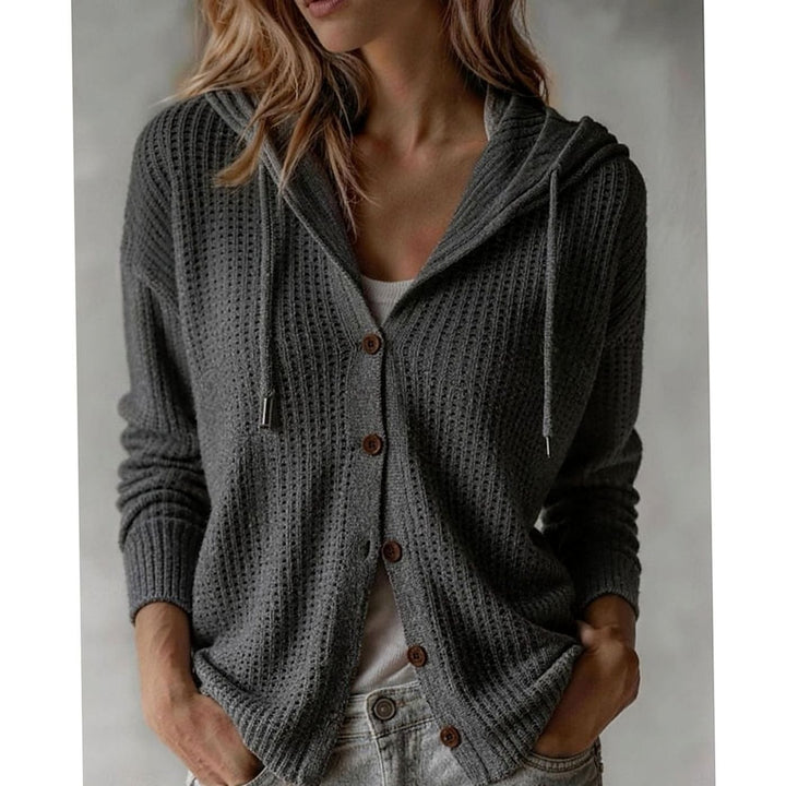 Women's Hooded Button-Front Ribbed Knit Cardigan - Grey
