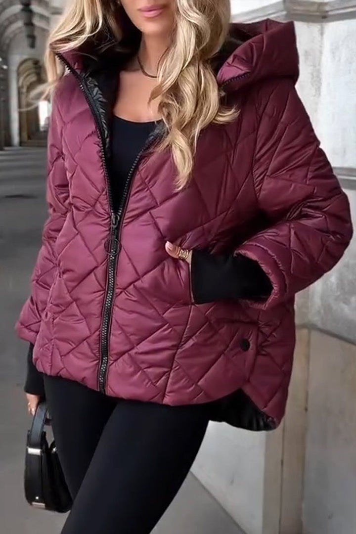 Women's Hooded Diamond Quilted Jacket Zip-Up Puffer