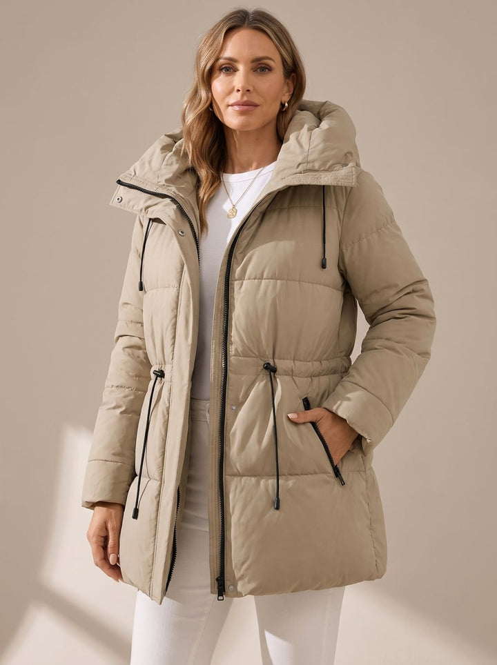 Women's Hooded Drawstring-Waist Quilted Puffer Jacket