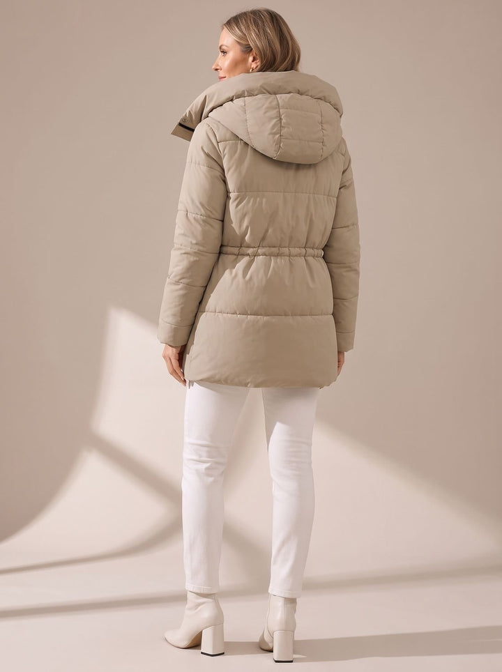 Women's Hooded Drawstring-Waist Quilted Puffer Jacket