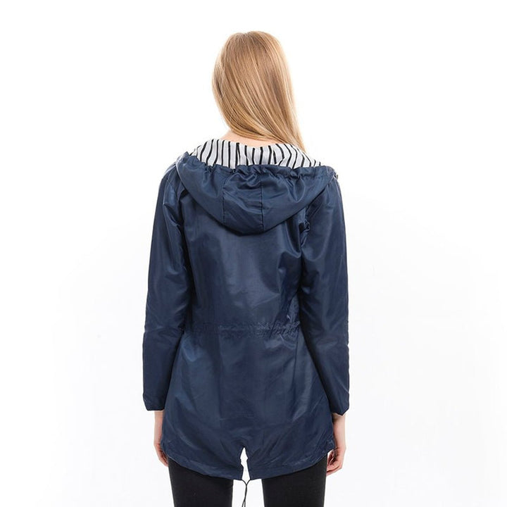 Women's Hooded Lightweight Drawstring Waterproof Rain Coat