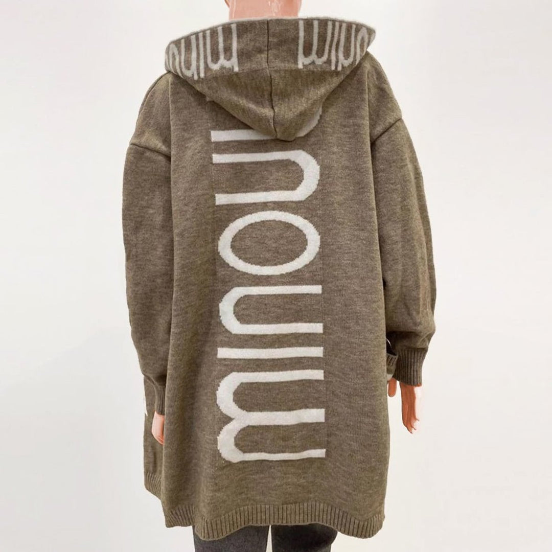 Women's Hooded Open-Front Knit Cardigan Sweater Letter Print