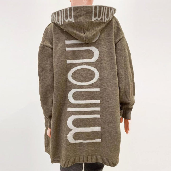 Women's Hooded Open-Front Knit Cardigan Sweater Letter Print
