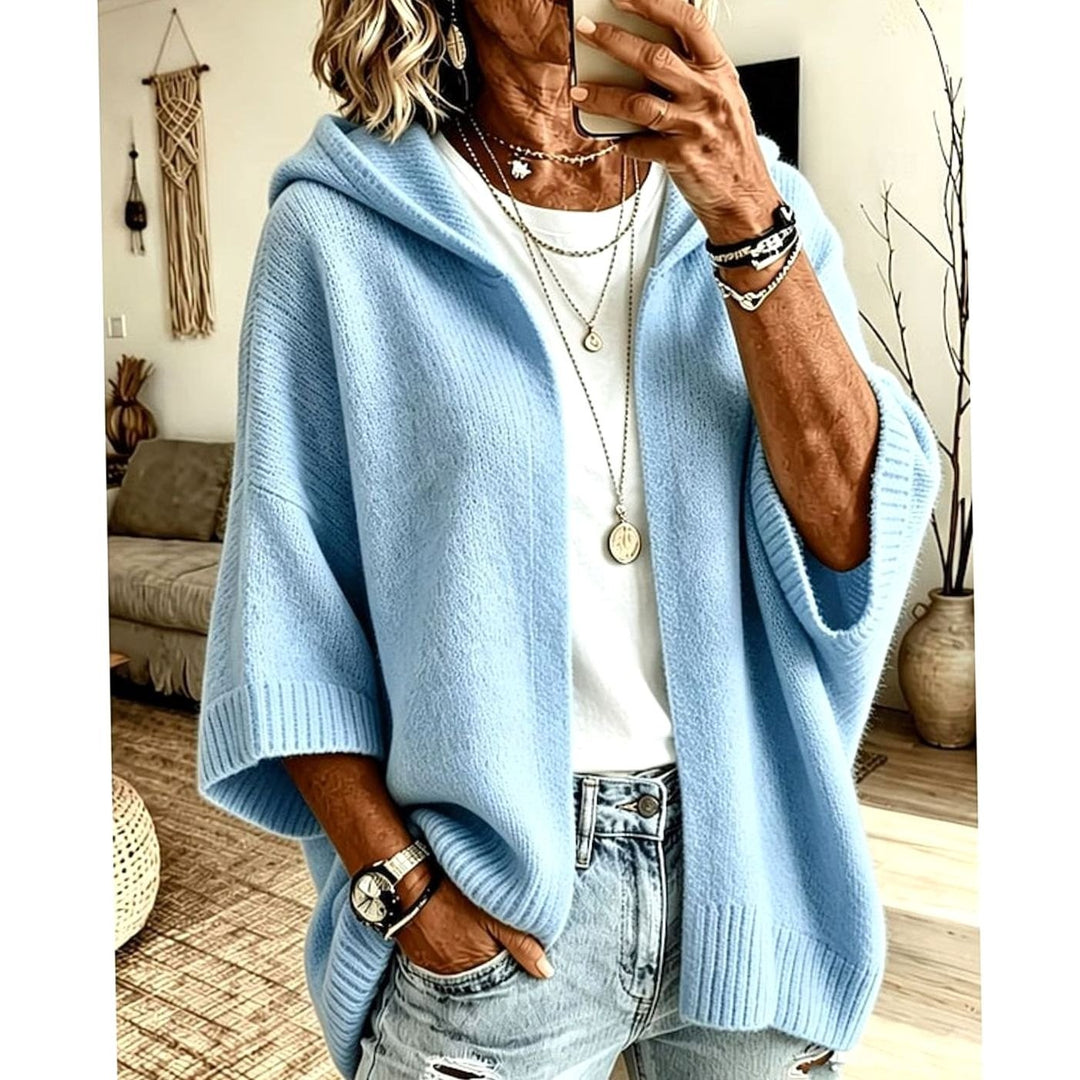 Women's Hooded Open-Front Relaxed-Fit Knit Cardigan - Sky Blue