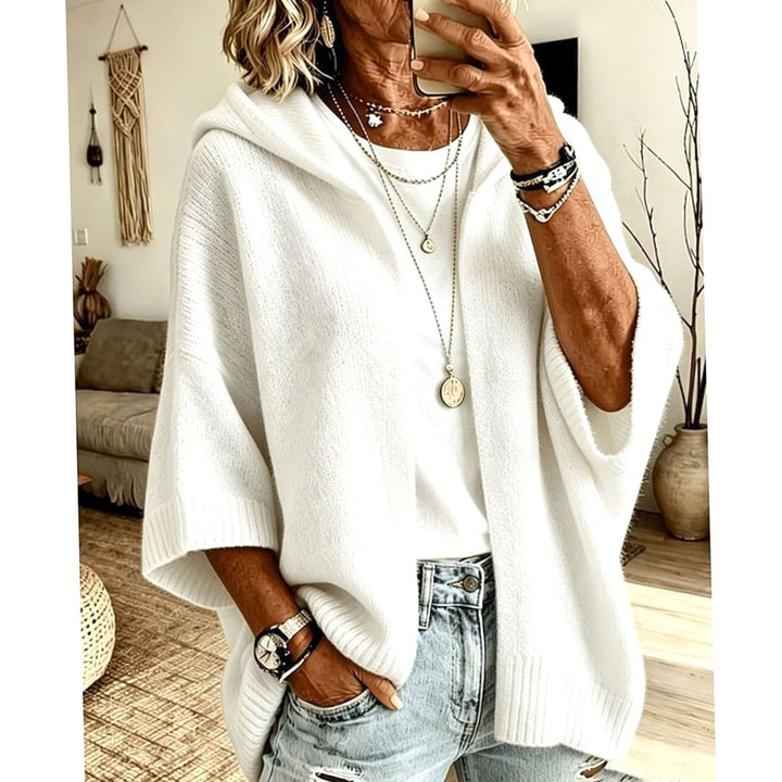 Women's Hooded Open-Front Relaxed-Fit Knit Cardigan - White