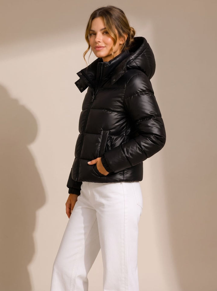 Women's Hooded Puffer Jacket Lightweight Quilted Winter Coat - Black
