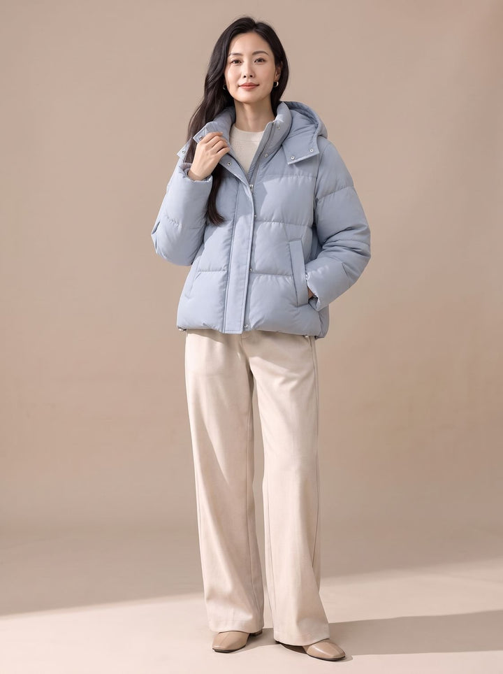Women's Hooded Quilted Down Puffer Jacket Loose Fit - Sky Blue