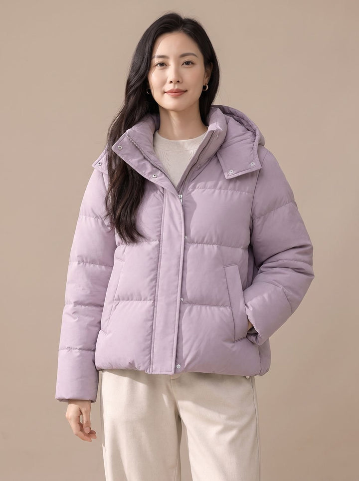 Women's Hooded Quilted Down Puffer Jacket Loose Fit - Morning Mist Purple