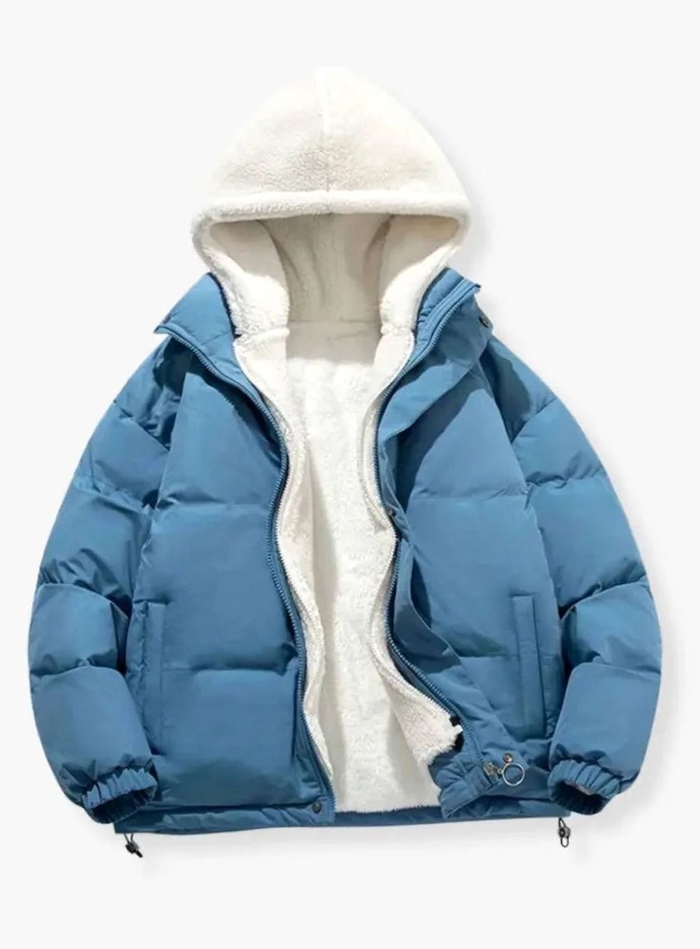 Women's Hooded Quilted Puffer Coat Fleece-Lined Winter Jacket - Blue