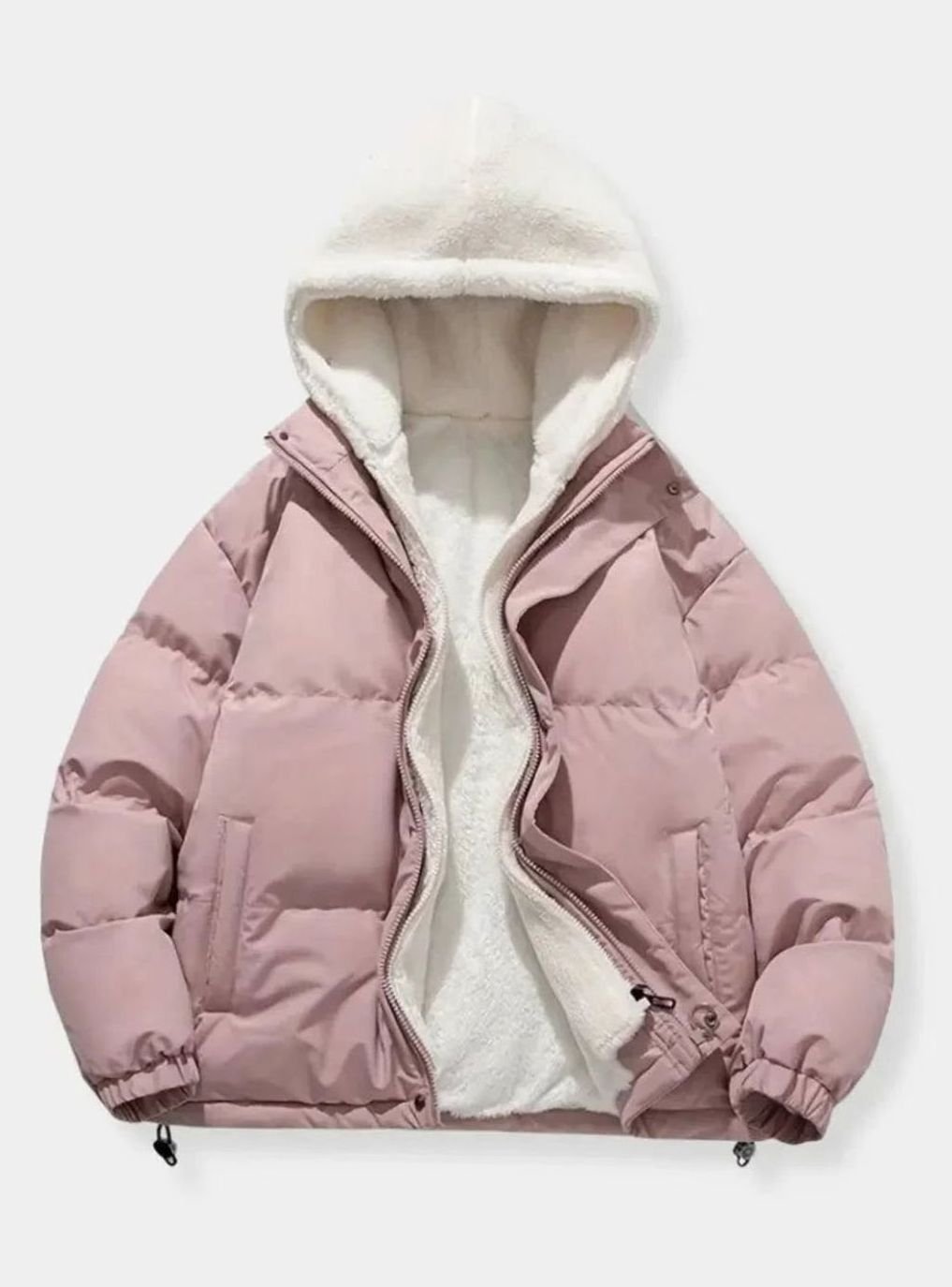 Women's Hooded Quilted Puffer Coat Fleece-Lined Winter Jacket - Pink