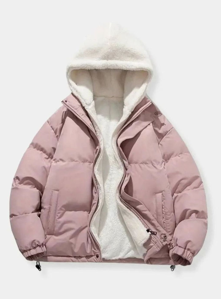 Women's Hooded Quilted Puffer Coat Fleece-Lined Winter Jacket - Pink