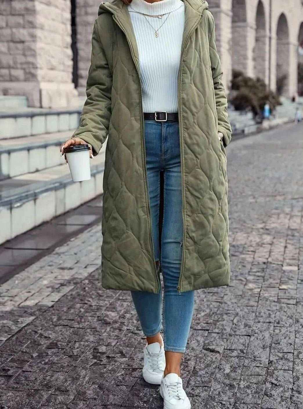 Women's Hooded Quilted Puffer Jacket Long Zip-Up Coat