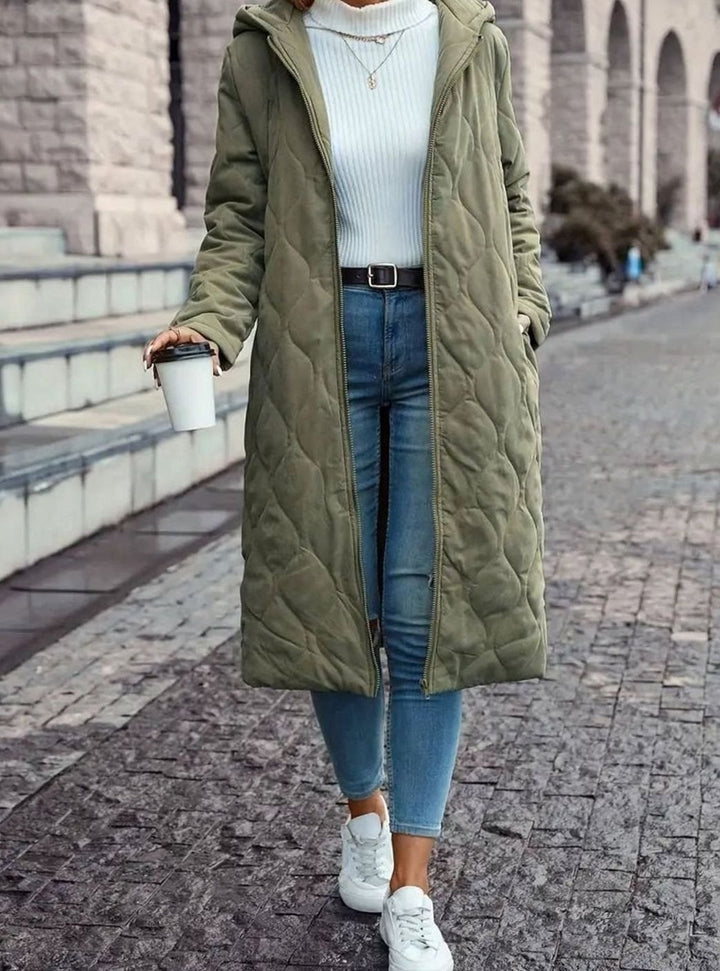 Women's Hooded Quilted Puffer Jacket Long Zip-Up Coat