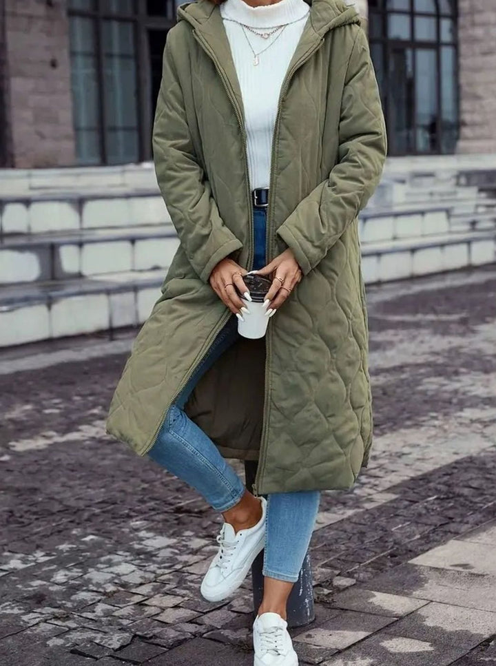 Women's Hooded Quilted Puffer Jacket Long Zip-Up Coat