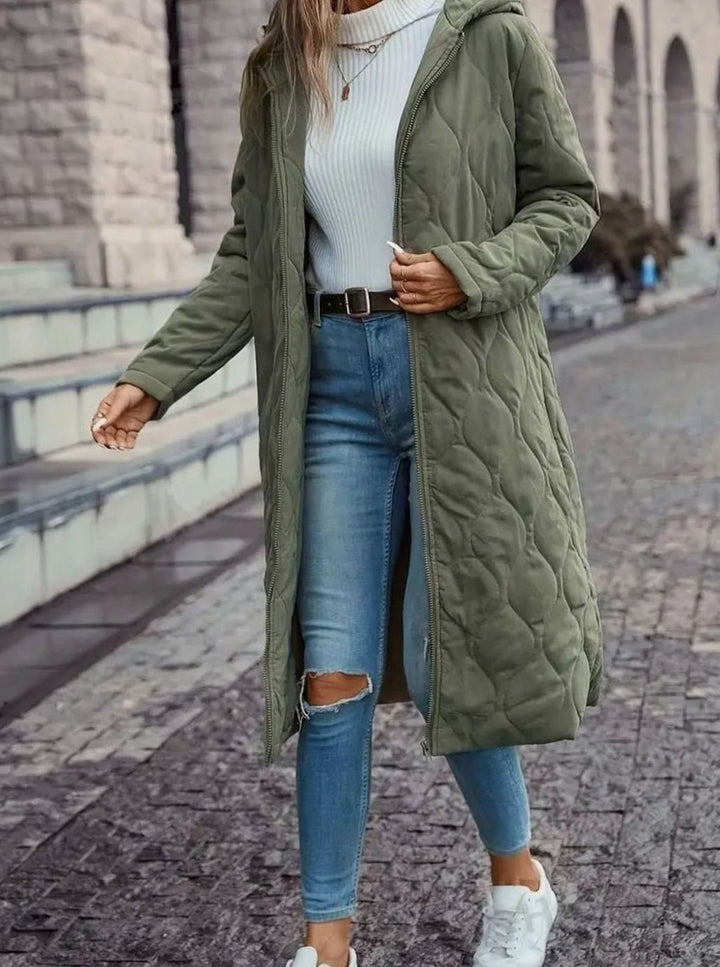 Women's Hooded Quilted Puffer Jacket Long Zip-Up Coat