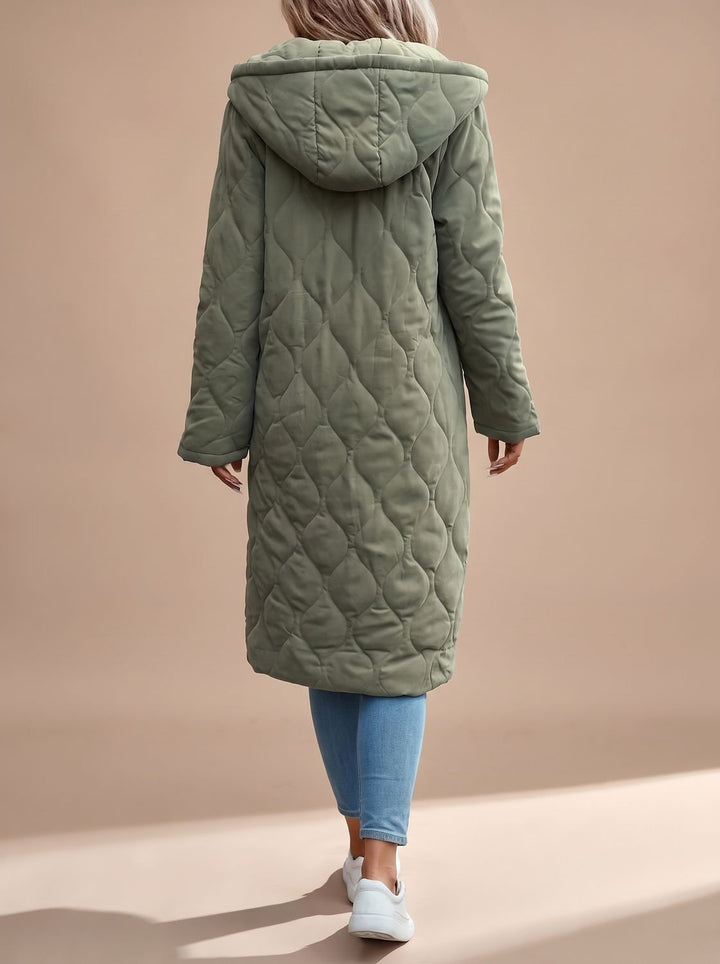 Women's Hooded Quilted Puffer Jacket Long Zip-Up Coat