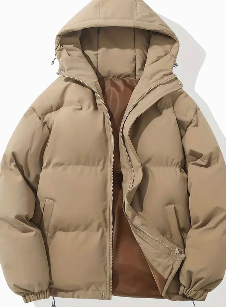 Women's Hooded Quilted Puffer Jacket Zip-Up Drawstring - Khaki