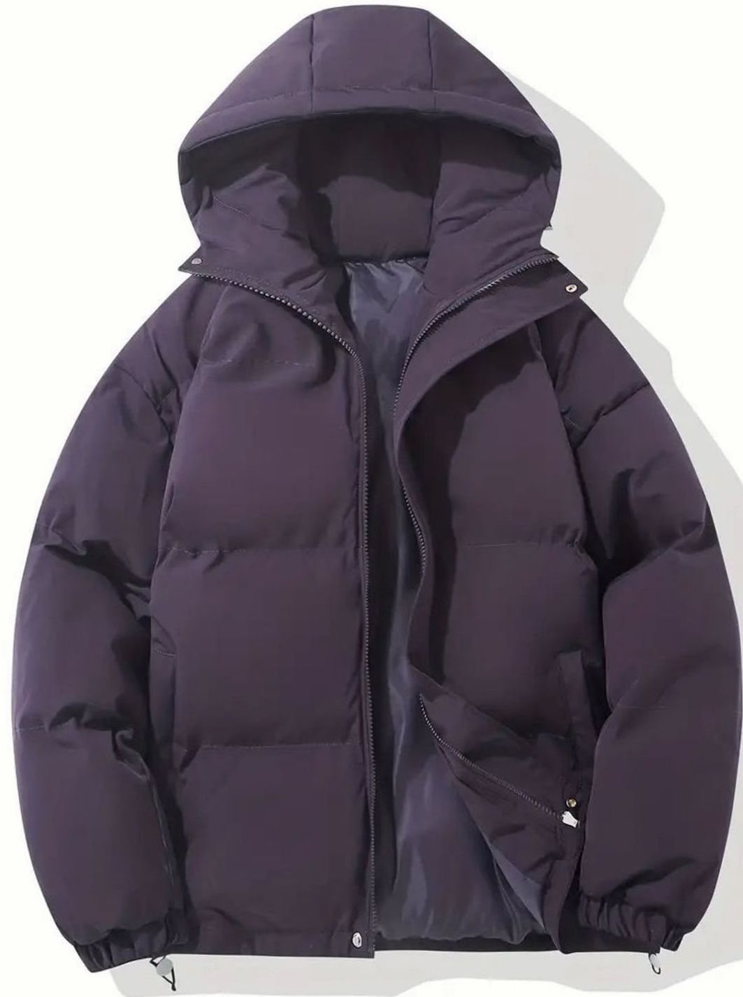 Women's Hooded Quilted Puffer Jacket Zip-Up Drawstring - Purple