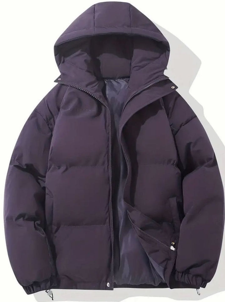 Women's Hooded Quilted Puffer Jacket Zip-Up Drawstring - Purple