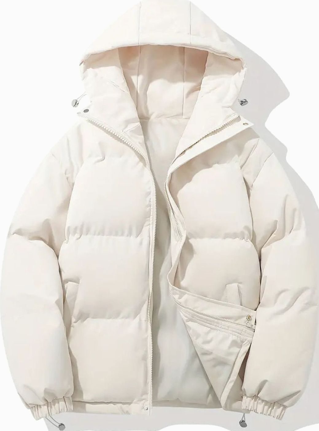 Women's Hooded Quilted Puffer Jacket Zip-Up Drawstring - White