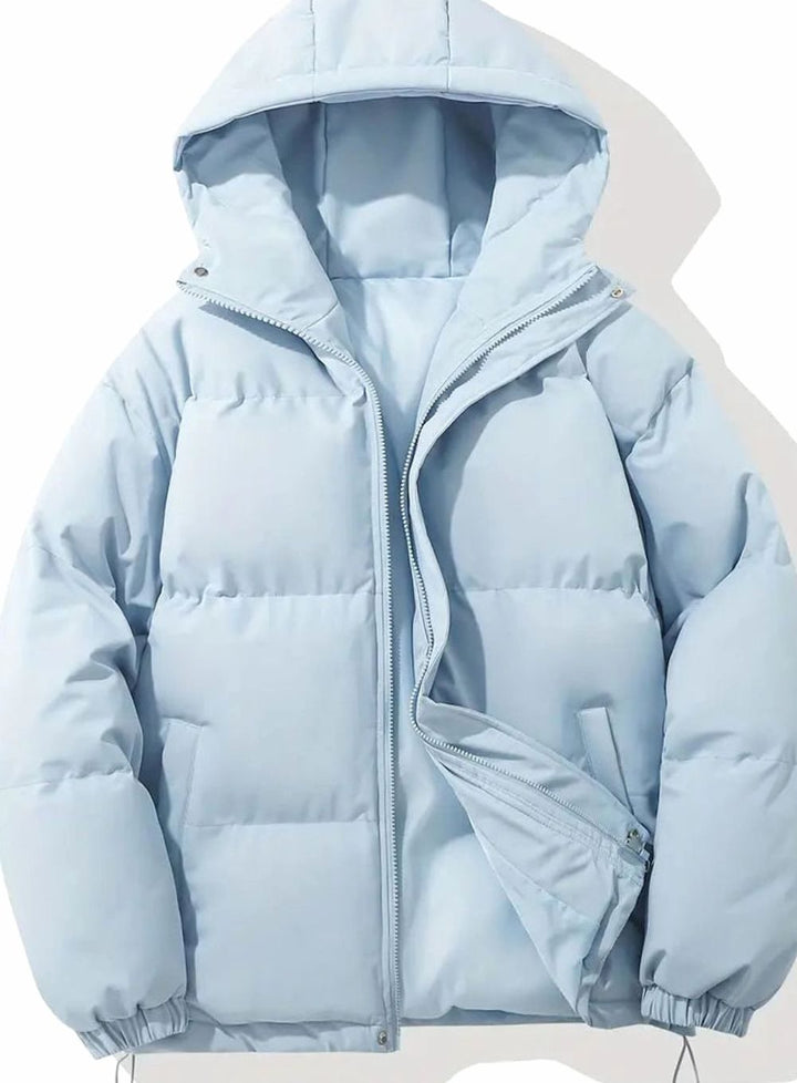 Women's Hooded Quilted Puffer Jacket Zip-Up Drawstring - Light Blue