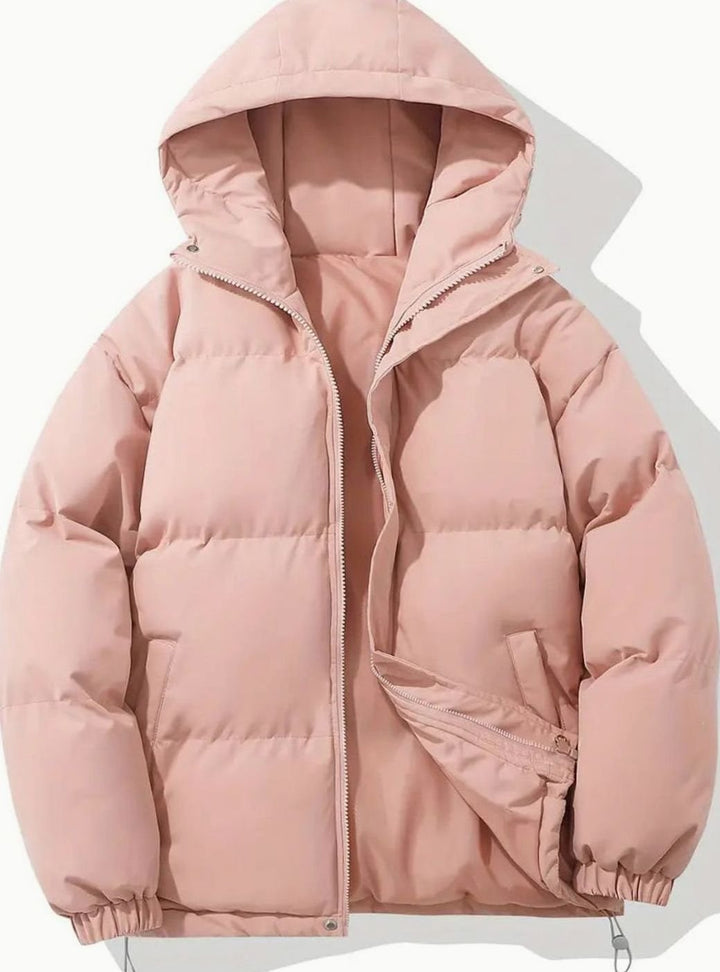 Women's Hooded Quilted Puffer Jacket Zip-Up Drawstring - Pink