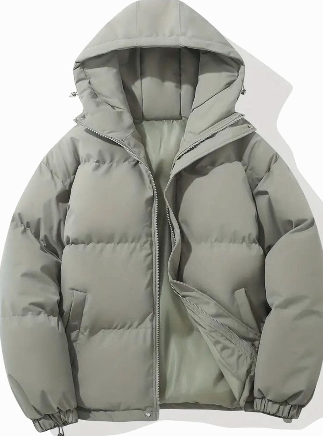 Women's Hooded Quilted Puffer Jacket Zip-Up Drawstring - Gray
