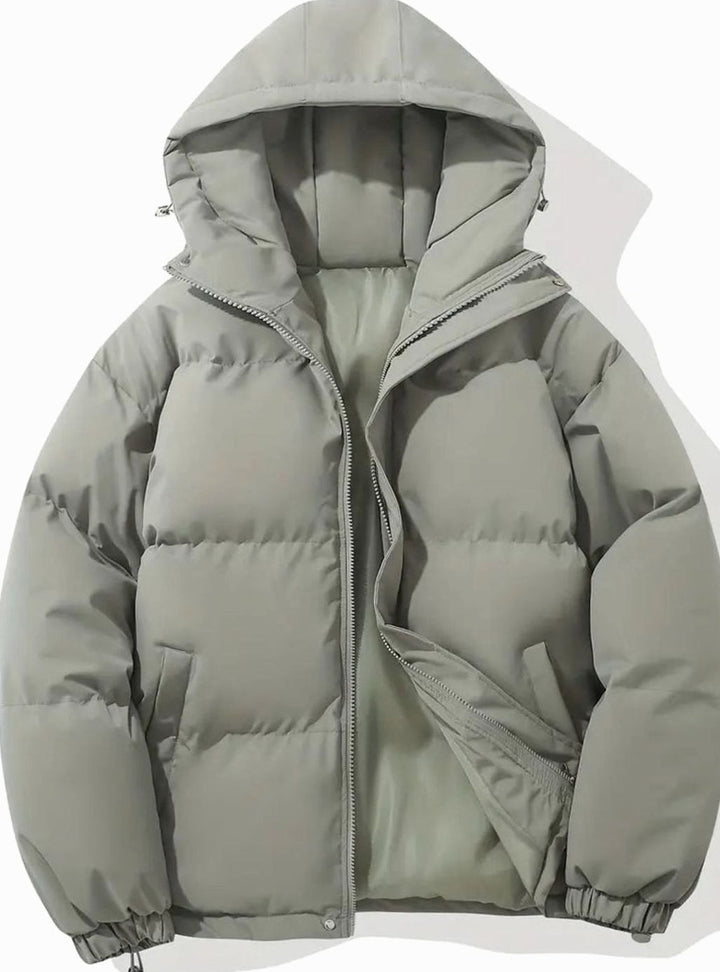 Women's Hooded Quilted Puffer Jacket Zip-Up Drawstring - Gray
