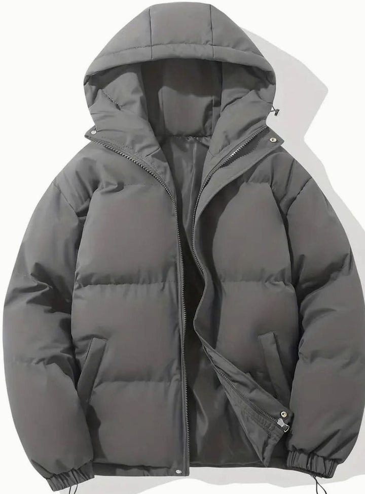 Women's Hooded Quilted Puffer Jacket Zip-Up Drawstring - Dark Gray