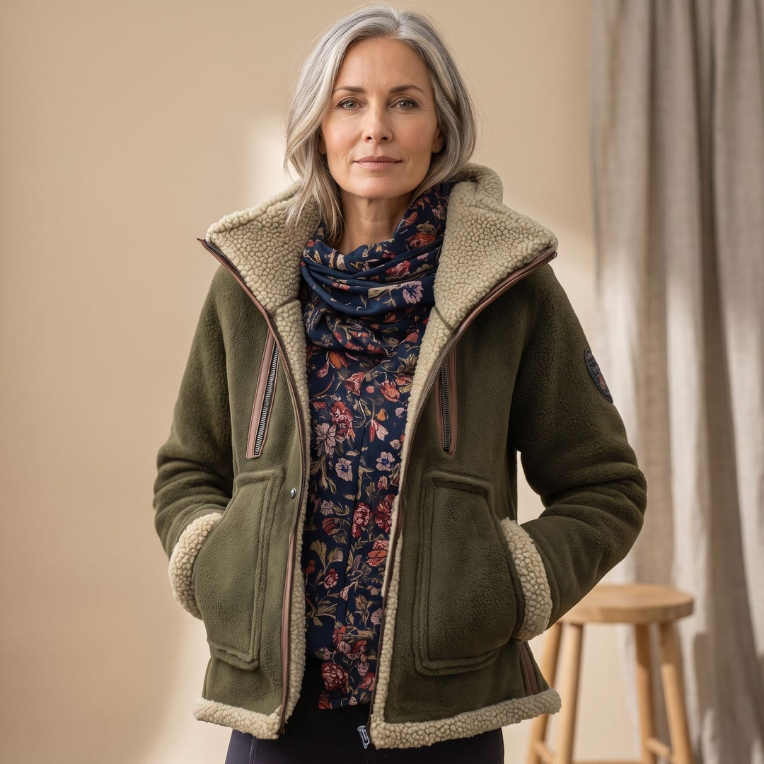 Women's Hooded Sherpa Teddy Coat Zip-Up Jacket - Green