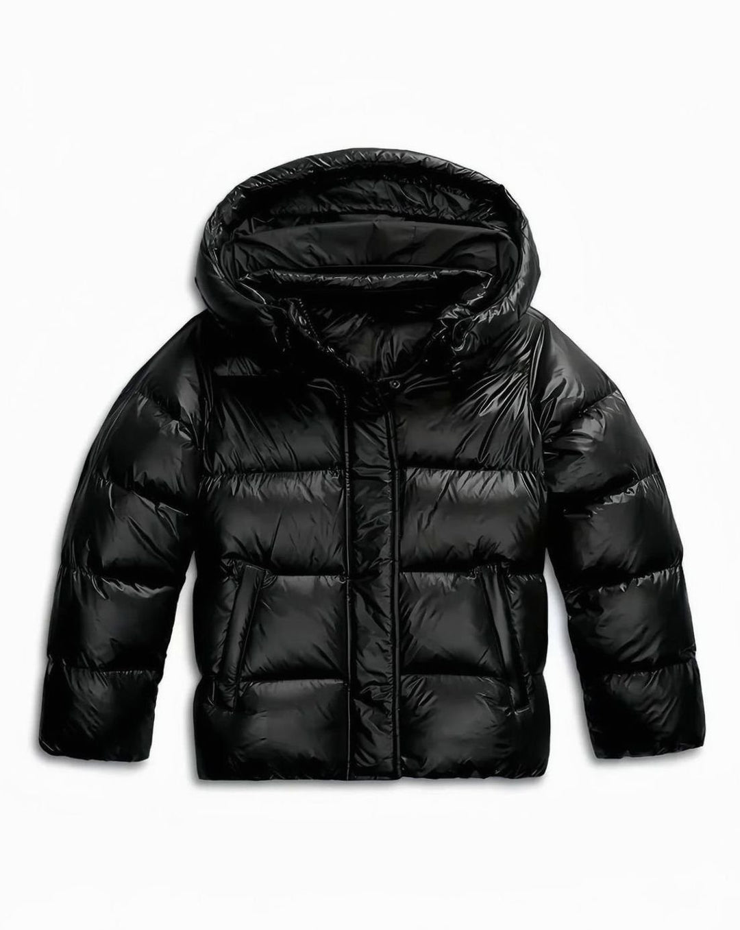 Women's Hooded Windproof Cropped Puffer Winter Coat - Black