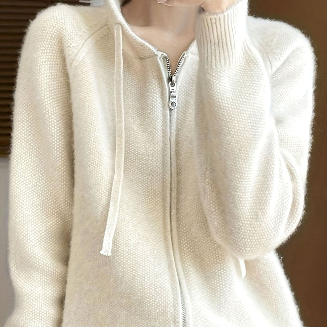 Women's Hooded Zip-Front Relaxed-Fit Knit Cardigan - Apricot