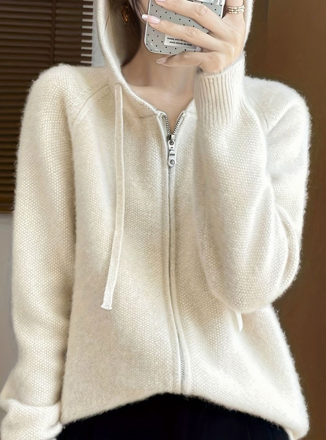 Women's Hooded Zip-Front Relaxed-Fit Knit Cardigan
