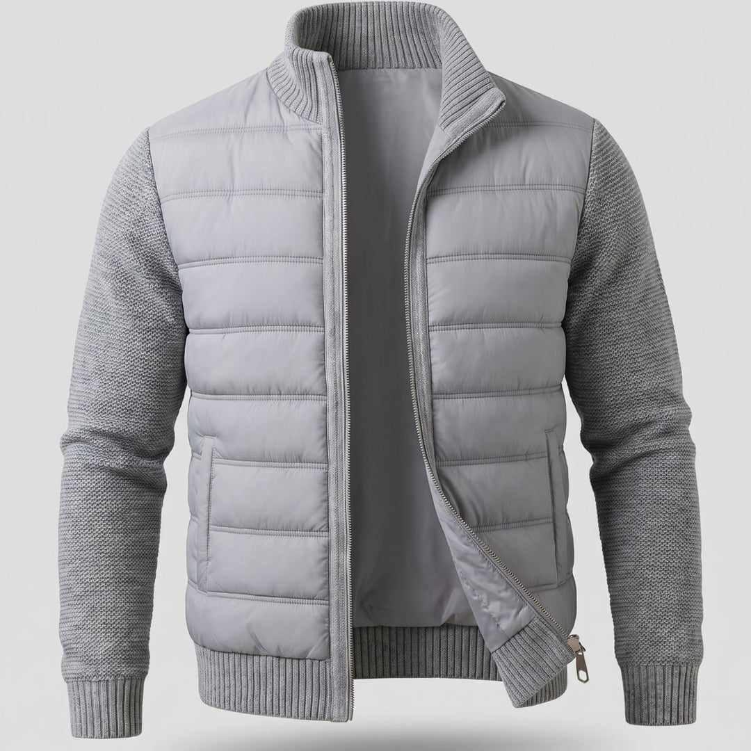 Women's Hybrid Quilted Jacket Fleece Sleeve Full-Zip - Dark Gray
