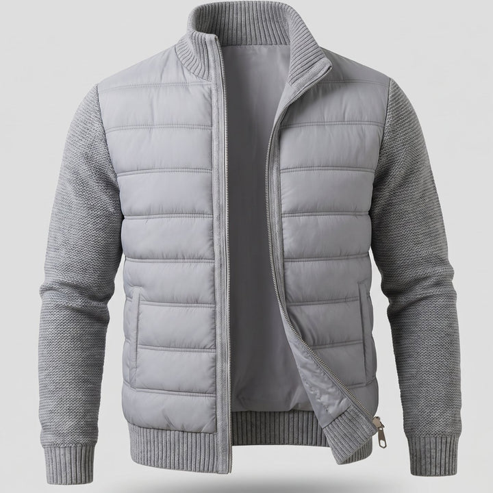 Women's Hybrid Quilted Jacket Fleece Sleeve Full-Zip - Dark Gray