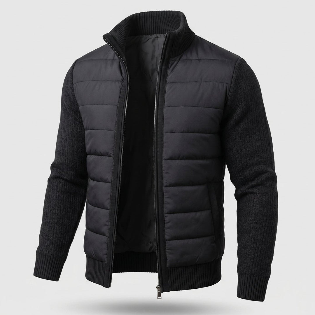 Women's Hybrid Quilted Jacket Fleece Sleeve Full-Zip - Black