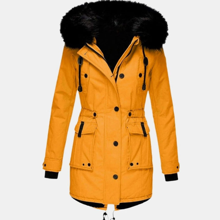 Women's Insulated Faux Fur Hood Drawstring Waist Parka Coat - Gold