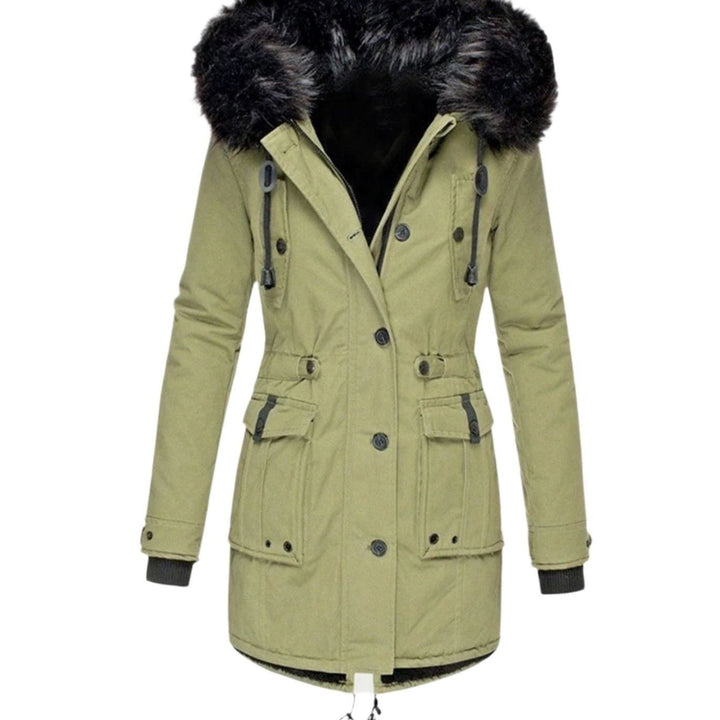 Women's Insulated Faux Fur Hood Drawstring Waist Parka Coat - Green