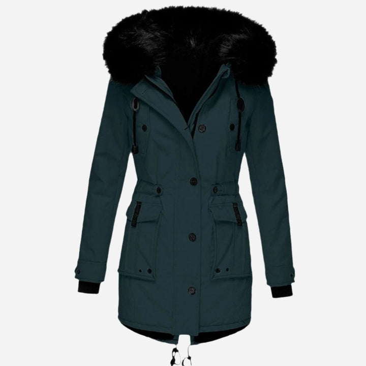 Women's Insulated Faux Fur Hood Drawstring Waist Parka Coat