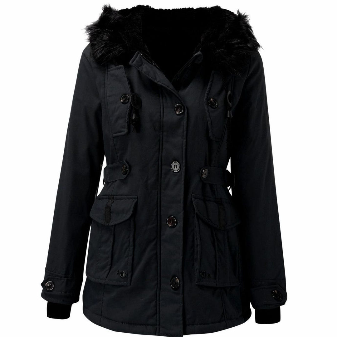 Women's Insulated Faux Fur Hood Drawstring Waist Parka Coat