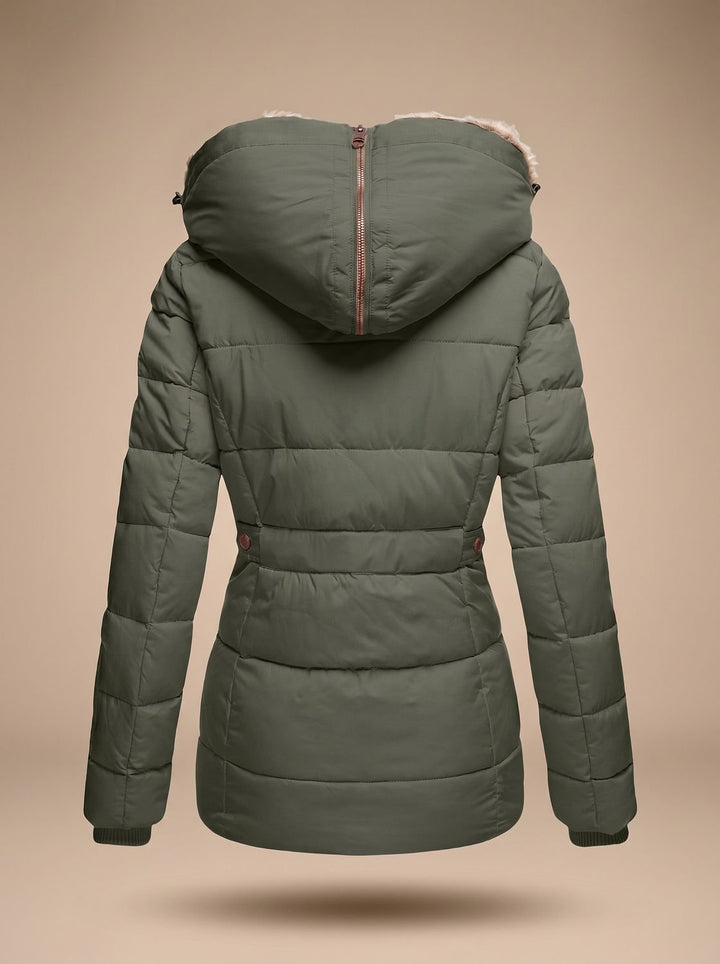 Women's Insulated Hooded Puffer Jacket Faux-Fur Trim