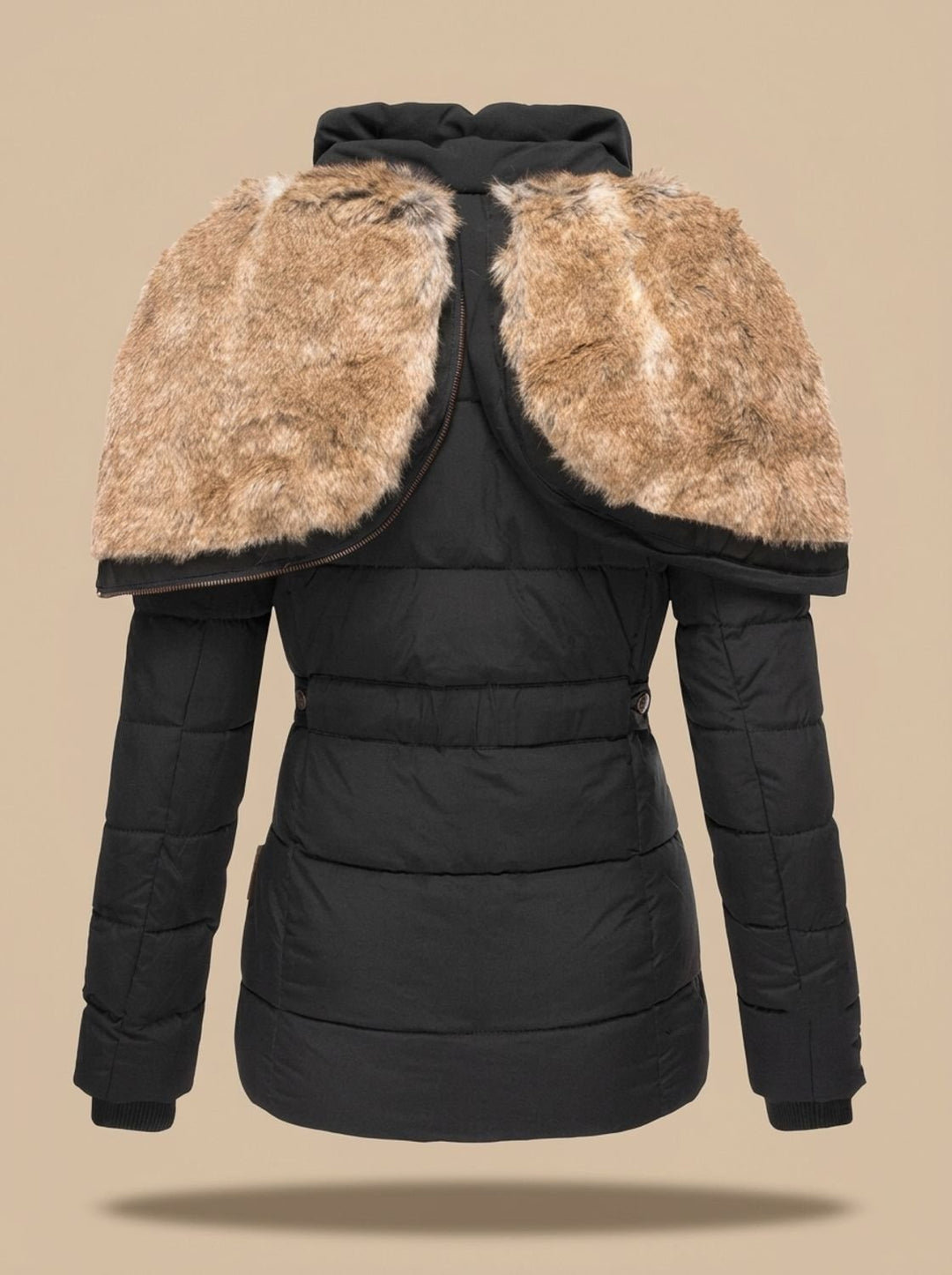 Women's Insulated Hooded Puffer Jacket Faux-Fur Trim