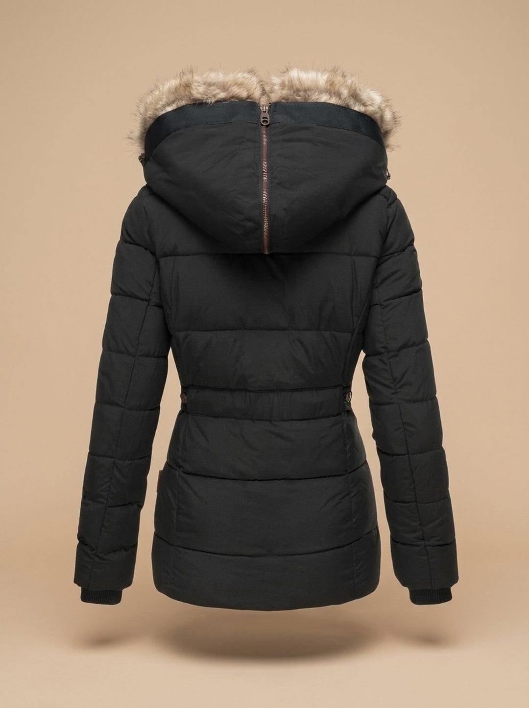 Women's Insulated Hooded Puffer Jacket Faux-Fur Trim